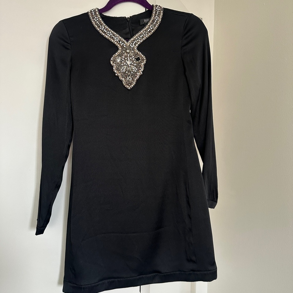 Bird by Juicy Couture Black Long-Sleeve Dress with Crystal Embellished Neckline